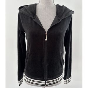 Juicy Couture Black Velour Jacket Diamond J Zipper Pull Silver/White Size XS